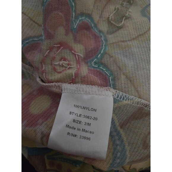 Womens Sequin Embellished Floral Mesh Top Size Medium Y2K Fairy Groovy Art Sheer - Picture 7 of 11